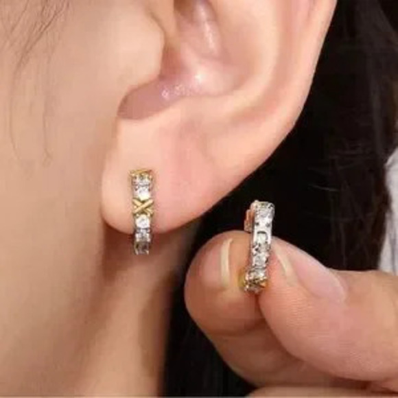 Jewelry - Gold Crystal Mini Hoop Earrings